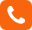 Oranje telefoonpictogram op een witte achtergrond.